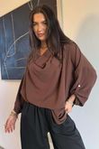 Suki Drape Cowl Blouse Chocolate /10=